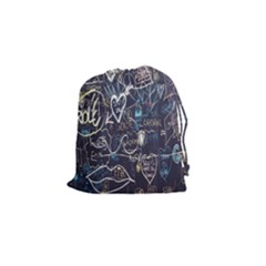 Graffiti Chalkboard Blackboard Love Drawstring Pouches (small)  by Celenk
