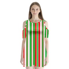 Christmas Holiday Stripes Red Shoulder Cutout Velvet One Piece by Celenk