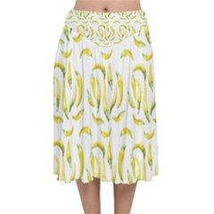 Chilli Pepers Pattern Motif Velvet Flared Midi Skirt by dflcprints