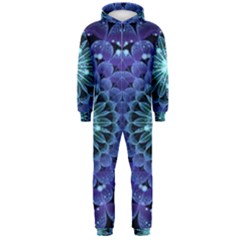 Accordant Electric Blue Fractal Flower Mandala Hooded Jumpsuit (men)  by jayaprime