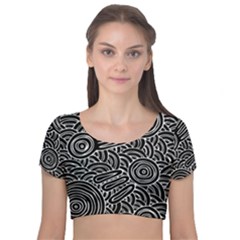Meeting Places Velvet Short Sleeve Crop Top  by hogartharts