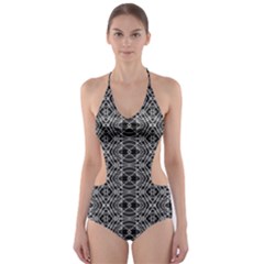 Black And White Ethnic Pattern Cut-out One Piece Swimsuit by dflcprints