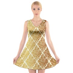 Vintage,gold,damask,floral,pattern,elegant,chic,beautiful,victorian,modern,trendy V-neck Sleeveless Skater Dress by NouveauDesign
