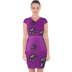 Footprints Paw Animal Track Foot Capsleeve Drawstring Dress  by Celenk