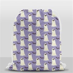 Bat And Ghost Halloween Lilac Paper Pattern Drawstring Bag (small) by Celenk