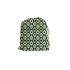 Green Ornate Christmas Pattern Drawstring Pouches (small)  by patternstudio