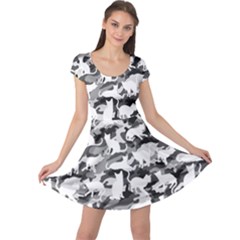 Black And White Catmouflage Camouflage Cap Sleeve Dress by PodArtist