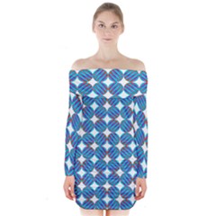 Geometric Dots Pattern Rainbow Long Sleeve Off Shoulder Dress by Celenk
