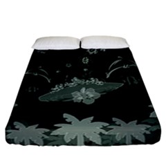 Surfboard With Dolphin, Flowers, Palm And Turtle Fitted Sheet (california King Size) by FantasyWorld7