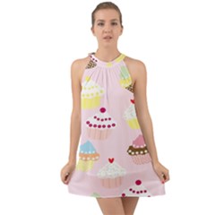 Cupcakes Wallpaper Paper Background Halter Tie Back Chiffon Dress by Celenk