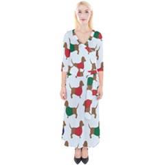 Dachshund Dog Cartoon Art Quarter Sleeve Wrap Maxi Dress by Celenk