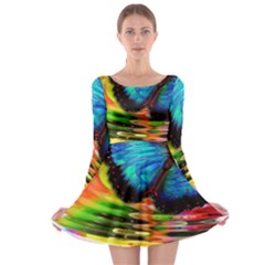Blue Morphofalter Butterfly Insect Long Sleeve Skater Dress by Celenk