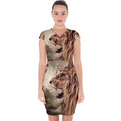 Roaring Lion Capsleeve Drawstring Dress  by Celenk
