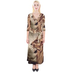 Roaring Lion Quarter Sleeve Wrap Maxi Dress by Celenk