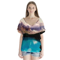 Austria Mountains Lake Water V-neck Flutter Sleeve Top by BangZart