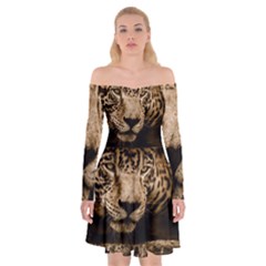 Jaguar Water Stalking Eyes Off Shoulder Skater Dress by BangZart