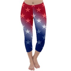America Patriotic Red White Blue Capri Winter Leggings  by BangZart