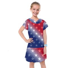 America Patriotic Red White Blue Kids  Drop Waist Dress by BangZart