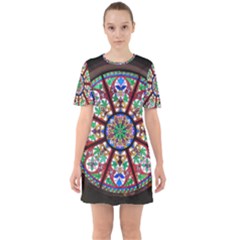 Church Window Window Rosette Sixties Short Sleeve Mini Dress by BangZart