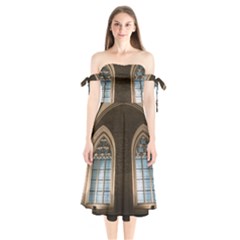 Church Window Church Shoulder Tie Bardot Midi Dress by BangZart