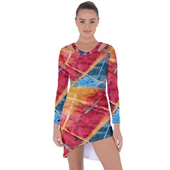 Painting Watercolor Wax Stains Red Asymmetric Cut-out Shift Dress by BangZart