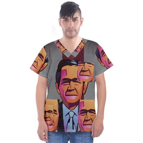 George W Bush Pop Art President Usa Men s V-neck Scrub Top by BangZart