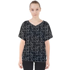 Black And White Textured Pattern V-neck Dolman Drape Top by dflcprints