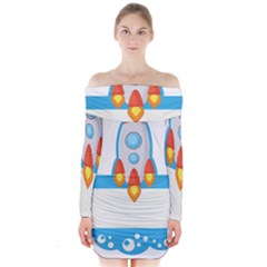 Rocket Spaceship Clip Art Clipart Long Sleeve Off Shoulder Dress by Celenk