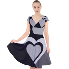 Heart Love Black And White Symbol Cap Sleeve Front Wrap Midi Dress by Celenk