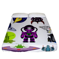 Space Clip Art Aliens Space Craft Fitted Sheet (california King Size) by Celenk