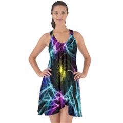 Abstract Art Color Design Lines Show Some Back Chiffon Dress by Celenk