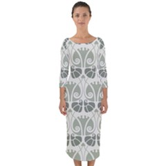 Teal Beige Quarter Sleeve Midi Bodycon Dress by NouveauDesign