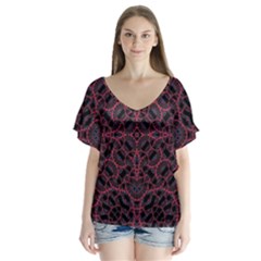 Modern Ornate Pattern V-neck Flutter Sleeve Top by dflcprints