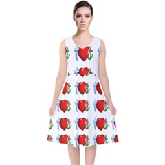 Cross Heart Anchor Love Hope V-neck Midi Sleeveless Dress  by Celenk