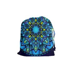 Mandala Blue Abstract Circle Drawstring Pouches (medium)  by Celenk