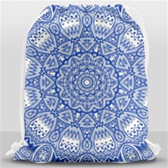 Blue Mandala Kaleidoscope Drawstring Bag (large) by Celenk