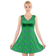 Bird Blue Feathers Wing Beak V-neck Sleeveless Skater Dress by Celenk