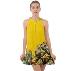 Pineapple Raw Sweet Tropical Food Halter Tie Back Chiffon Dress by Celenk