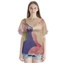 Fabric Textile Abstract Pattern V-Neck Flutter Sleeve Top View1