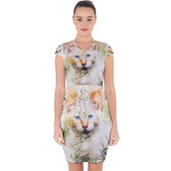 Cat Animal Art Abstract Watercolor Capsleeve Drawstring Dress  by Celenk