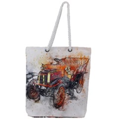 Car Old Car Art Abstract Full Print Rope Handle Tote (large) by Celenk