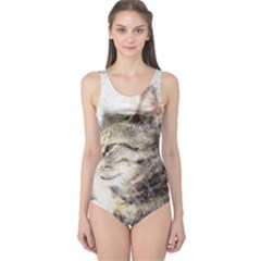 Cat Animal Art Abstract Watercolor One Piece Swimsuit by Celenk