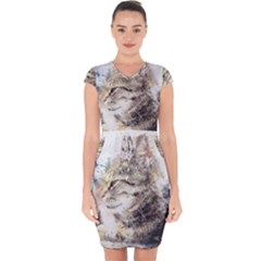Cat Animal Art Abstract Watercolor Capsleeve Drawstring Dress  by Celenk