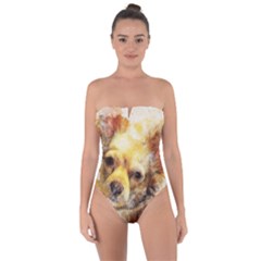 Dog Animal Art Abstract Watercolor Tie Back One Piece Swimsuit by Celenk