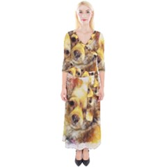 Dog Animal Art Abstract Watercolor Quarter Sleeve Wrap Maxi Dress by Celenk
