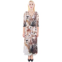 Lion Animal Art Abstract Quarter Sleeve Wrap Maxi Dress by Celenk