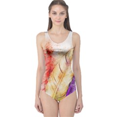 Feathers Bird Animal Art Abstract One Piece Swimsuit by Celenk