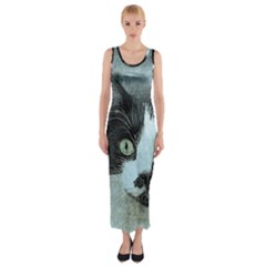 Cat Pet Art Abstract Vintage Fitted Maxi Dress by Celenk