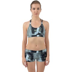 Cat Pet Art Abstract Vintage Back Web Sports Bra Set by Celenk