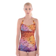 Music Notes Boyleg Halter Swimsuit  by linceazul